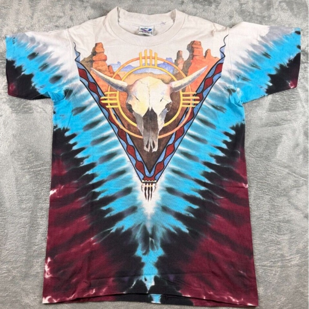 Vintage 1992 Liquid Blue Tie Dye Shirt L Skull Eagle Snake Charles Campbell